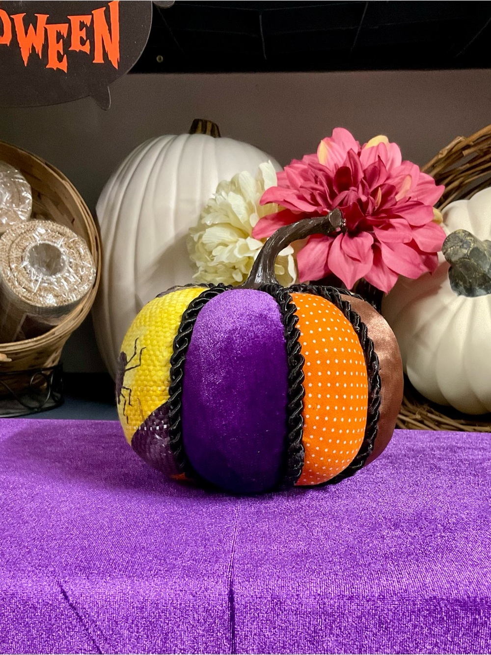 Handmade Patchwork Plush Pumpkin | 6" Halloween Decor